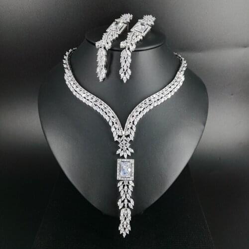 NEW FASHION classic V style crystal square zircon necklace earring wedding bride banquet formal dress jewelry set free shipping
