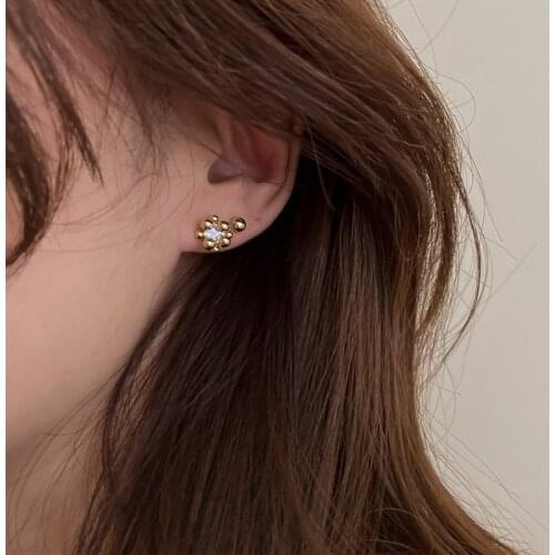 New Trend 2021 Zircon Beads Gold Pin Stud Earrings For Women Korean Fashion Jewelry Charms Ear Jewellery
