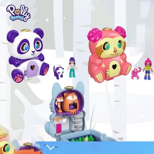 Original Polly Pocket World Flip Treasure Box Mini Toys Box World with Accessories Animal Houses Hot Toys for Children GTM56
