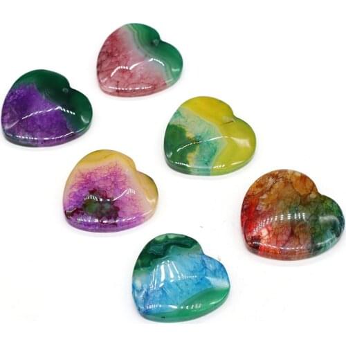 Natural Agates Stone Pendants Heart Shape Exquisite Colorful Agates Stone Charms for Jewelry Making Necklace Bracelet Gift DIY