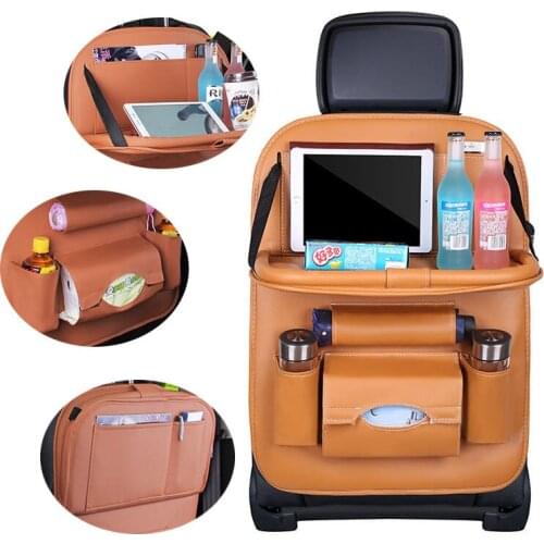 PU Leather Car Seat Back Storage Hang Bag able Tray Travel Storage Bag Auto Accessories