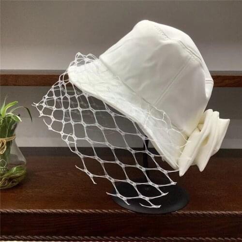 Hat Autumn Winter Double Net Yarn Silk Women Bow Bucket Hats Hepburn Fashion French Casual Fishermans Cap Gorro