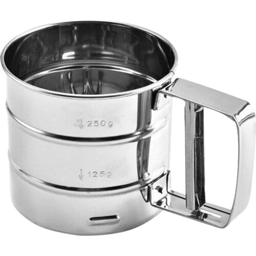 Stainless Steel Flour Sieve Cup Powder Sieve Mesh Kitchen Gadget For Cakes Hand-Screened Sugar Mesh Sieve Baking Sieve Strainer