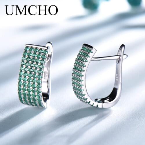 UMCHO 925 Sterling Silver Clip Earrings Luxury Nano Emerald Christmas Earrings For Girls Gift Korean Fashion Jewelry