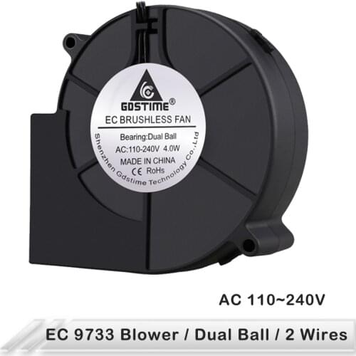 10PCS Gdstime EC 9733 Ball Bearing Blower Fan AC 110V 115V 120V 220V 240V 97x33mm 97mm Centrifugal Radiator Cooling Fan 2 Wire
