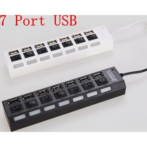 Mini USB High Speed LED 7-Port 7 Port USB HUB Sharing Switch For iphone Mobile Phones PC Bluetooth Speakers Black/white