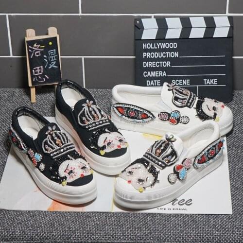 2021 new shiny diamond thick-soled casual shoes tide brand heavy canvas shoes womens slip-on lazy shoes