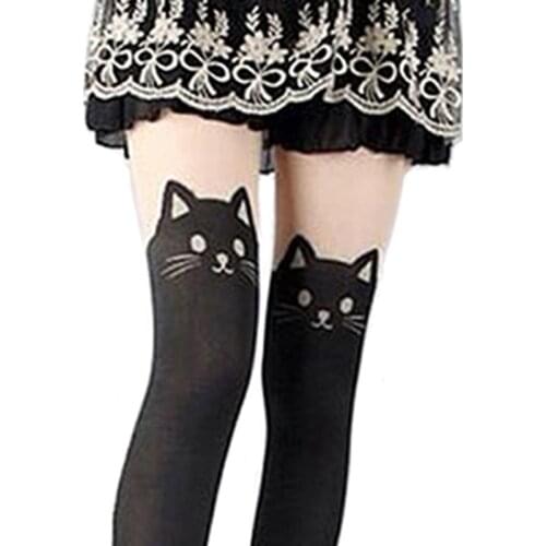 Women Sheer Sexy Pantyhose TattooTights Cute Cat Tail Collant Lolita Hosiery Femme Medias Fantasia Strumpfhose Fetish Calzas