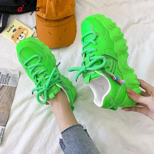 2021 new womens thick-soled white green large size casual shoes womens thick-soled tennis chunky shoes 36-42