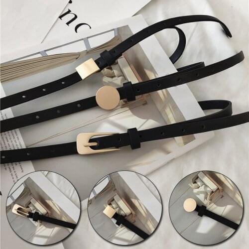 1PC Fashion Thin Waistband Geometry Buckle Leather Belt Female Sash Women Accessories Black Dress Decoration