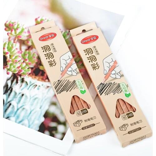 12 Pcs/box HB 2B Pencil Sketch Drawing Pencil Set Graphite Pencils Corrective Grip Triangle Pole Pencils For School Supplies