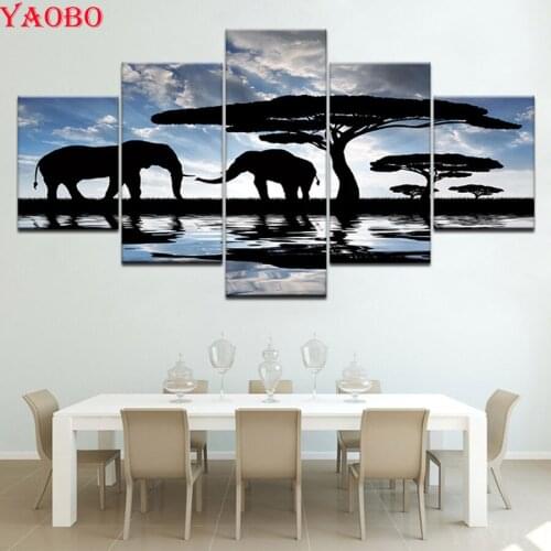 5D DIY Diamond embroidery African Elephant diamond painting Cross Stitch kit full square round Rhinestone mosaic home decor 5pcs
