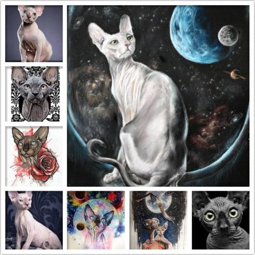5D DIY Diamond Painting Sphynx Cat Full Drill Square round Diamond Mosaic animal Diamond Embroidery Cross Stitch Decoration Home