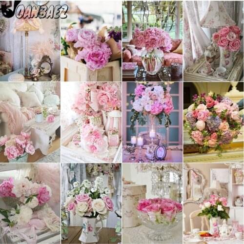 Pink Flower Diamond Painting Flower Basket Plant Cross Stitch Embroidery 5D Diy Mosaic Hand Inlaid Gift Design Wall Decoration