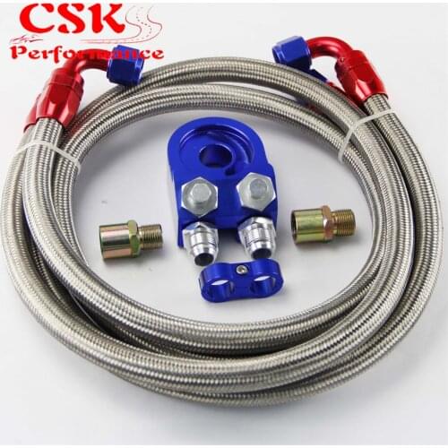 AN10 Oil Filter Sandwich Adapter+AN10 1.4m 1.6m Nylon Braided or SS Braided Oil Line Black / Blue / Silver