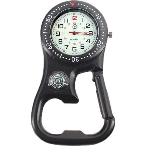 Analog Clip Carabiner Hook Compass Watch Pocket Watch Strong Luminous Mini Round Dial Arabic Numbers Quartz Outdoor Unisex Sport