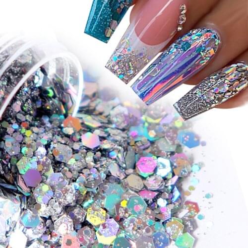 10ml Sparkly Holographic Chunky Nail Art Glitter Sequins Laser 3D Flakes Mixed Hexagon Spangles Gel Polish Manicure Decorations