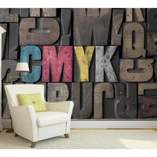 Beibehang Large Custom Retro Nostalgic Wooden Stereo Letter Workplace TV Living Room Bedroom Background Wall