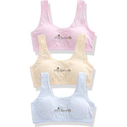 3 Pcs/Lot Combed Cotton Puberty Bras Young Girls Sport Top Training Kids Vest Student Underwear Children Bras for 8-18 Years Old