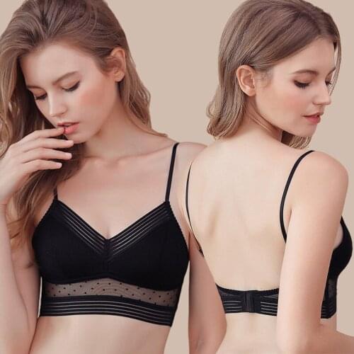 Sexy Beauty Back Bralette Ladies Tank Top Bras U Backless Invisible Lace Bra Polka Dot Mesh New Thin Underwear Women Lingerie
