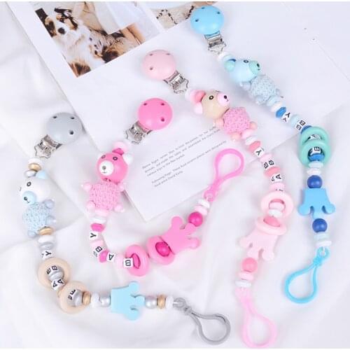 Cartoon Wooden Pacifier Chain Nipple Holder Dummy Clip Chain for Infant Toddler Baby Feeding Teether Pacifiers Leash Strap