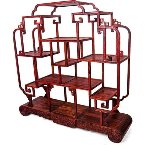 Shengwei Laos red wood crafts hand-carved four corners of medium-Shelf Wood Treasure House Decoration