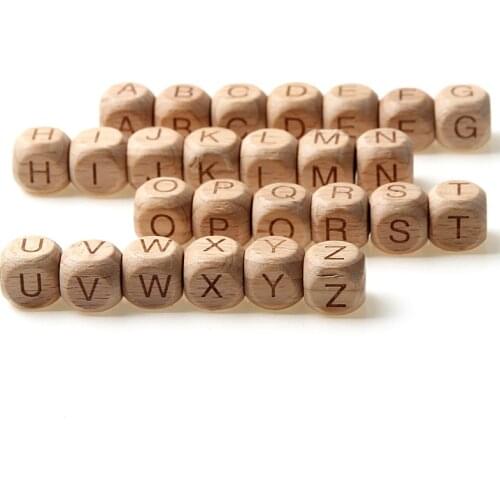 20Pcs/lot 12mm Wooden Square Letter Alphabet Natural Beech Wooden Beads For Jewelry Making DIY Baby Necklace Toys