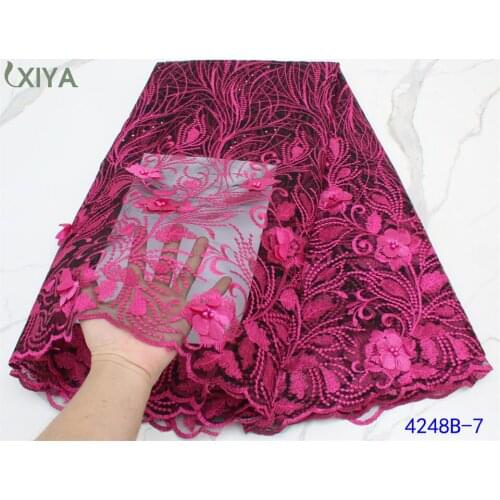 Cheap Nigerian Net Lace Fabric High Quality 3D Flowers Lace with Beads African French Tulle Lace Fabric for Party APW4248B