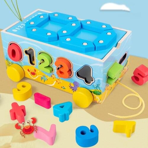 Children Montessori Wooden Toy Digital Shape Matching Tug Car Educational Toys Early Education Toys Kids Learning Gifts