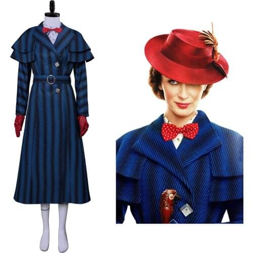 Children Mary Cosplay Poppins Returns Costume Hat Scarf Full Set for Gilrs Kids Christmas Carnival Party Costume