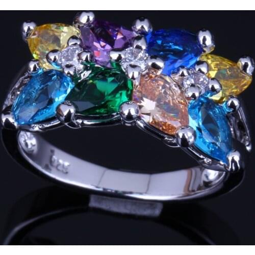 Elegant Multigem Multicolor Brown Morganite Silver Plated Ring V0087