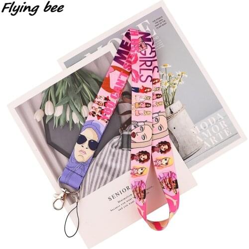 Flyingbee Pink Bad Girl Fashion Lanyards ID Badge Holder ID Card Pass Mobile Phone Straps Badge Key Holder Keychain X1710