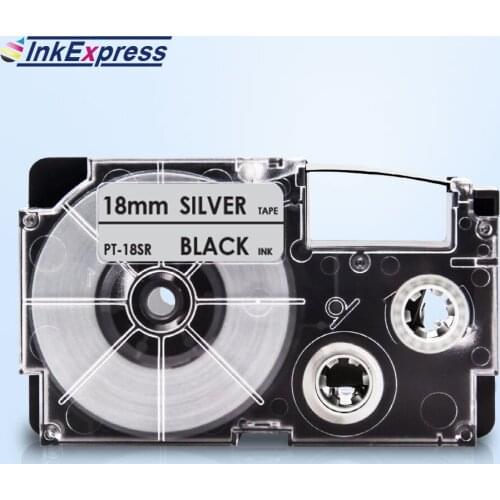 InkExpress 18mm XR-18SR Tape For CASIO XR-18SR Label Tape Black on Silver Printer Ribbon For CASIO Label Maker KL-120 KL-130