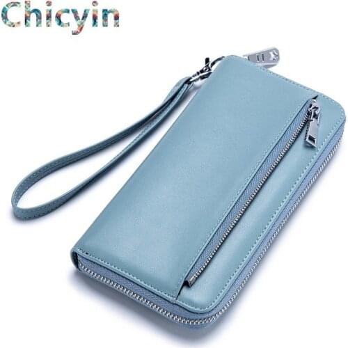 Genuine Leather Woman Clutch Wallet For Women Female Purse Phone Pocket Card Holders Coin Phone Pocket Long Wallets Bolsas