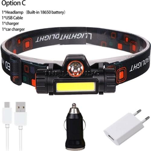 Mini Powerful LED Head Lamp Fishing Waterproof Built-in Rechargeable USB Headlamp Head Light Torch Flashlights Outdoor Camping