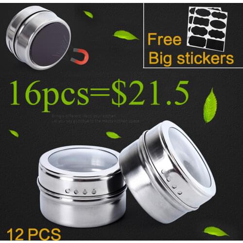 Magnetic Spice Jar Stainless Steel Seasoning Pot Set Household Condiment Bottle Magnetic Tank Rack with Stickers Kitchen Tools