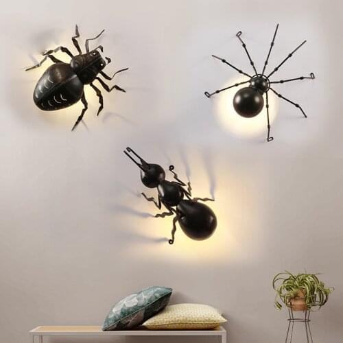 Nordic Industrial Wind Insect Wall Lamp Childrens Room Bedroom Balcony Holiday Art Wall Lamp Halloween Creative Luminous Lamp