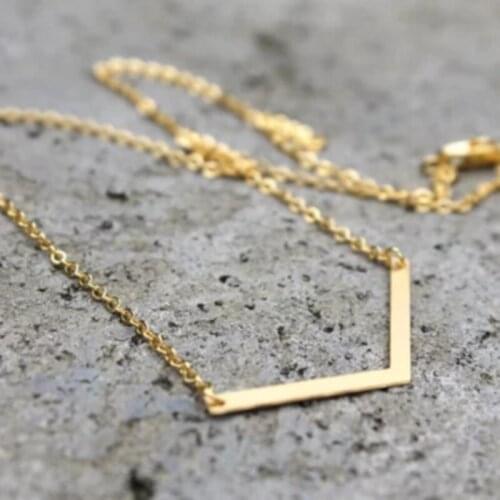 V Pendant Necklace Stainless steel Necklaces Jewelry Gold and Silver Color Choker for women YP6462