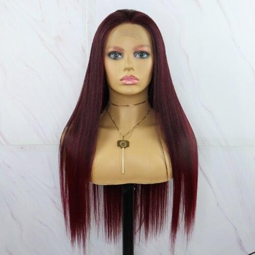 Beautiful Diary Silky Straight Ombre Red Color Wigs 13X4inch Futura Hair Heat Resistant Synthetic Lace Frong Wigs For Women