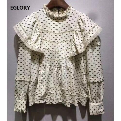 Princess Womens Blouses 2021 Spring Summer Ladies Hollow Out Embroidery Ruffle Deco Long Sleeve Vintage Print Tops Shirt Female