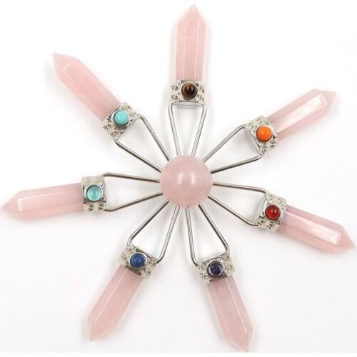 Flower of Life Rose Pink Quartz Silver Plated Energy Converter Pendant Healing Chakra Black Agates Jewelry