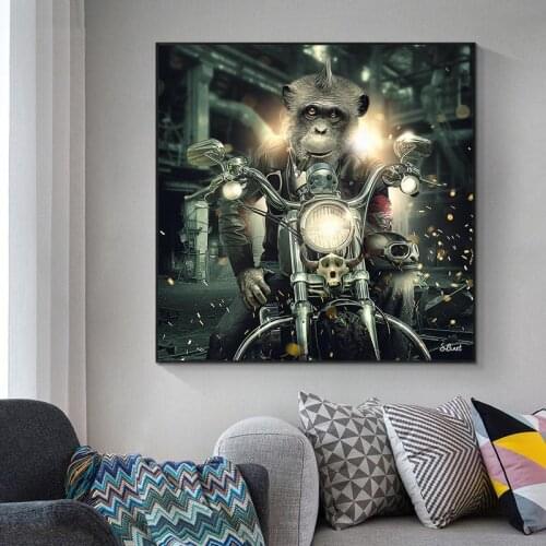 Monkey Riding Motorcycle Canvas Painting Poster and Monkey Smoking A Cigar Prints Painting Wall Pictures for Living Room Home