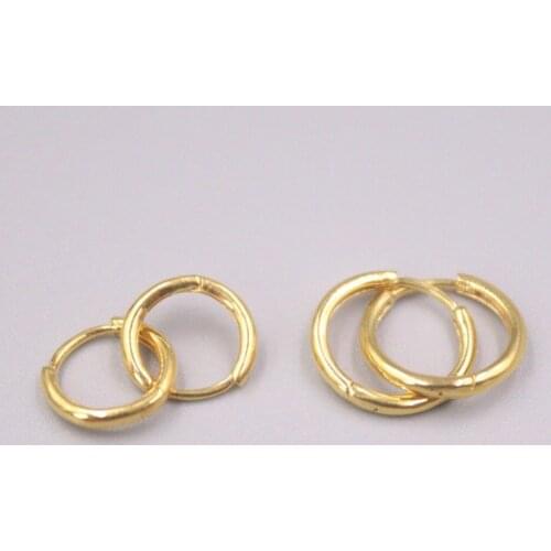 Genuine Real 18K Yellow Gold Glassy Round Band Hoop Earrings Stamp Au750 10mm and 12mm Available