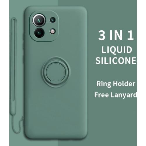 Luxury Ring Holder Liquid Silicone Case For Xiaomi Mi 11 10T Redmi Note 10 9 Pro Max 10s 9s K30 K40 Poco F2 F3 X3 Pro NFC Cover