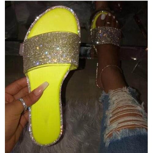 Rhinestone Flat Slipper Bling Female Candy Color Flip Flops Beach Diamond Flat Shoes Outdoor Sandals