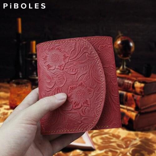 Vintage Cow Leather Women Wallet Handmade Genuine Leather 3-fold Credit Card Holder Photo Slots Pocket Coin Purse For Female