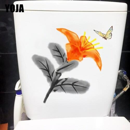 YOJA 21.1X20.1CM Ink Painting Lily Classic Toilet WC Decal Home Bedroom Wall Sticker Decoration T1-1458