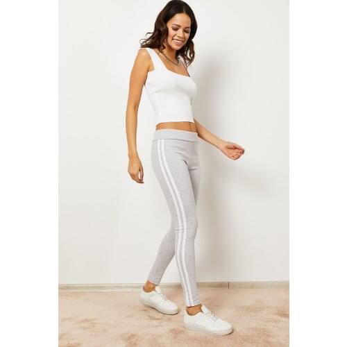 Women White Double Stripe Tights