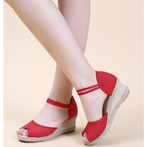 New Fish Mouth Retro women Sandals Summer Shoes Sliippers Large size Women Designers Wedge Heel Ladies Beach Party red Sandals