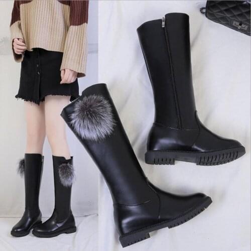 2019 fur womens boots autumn winter new leather boots shoes woman fashion waterproof snow boots ladies high high boots botas